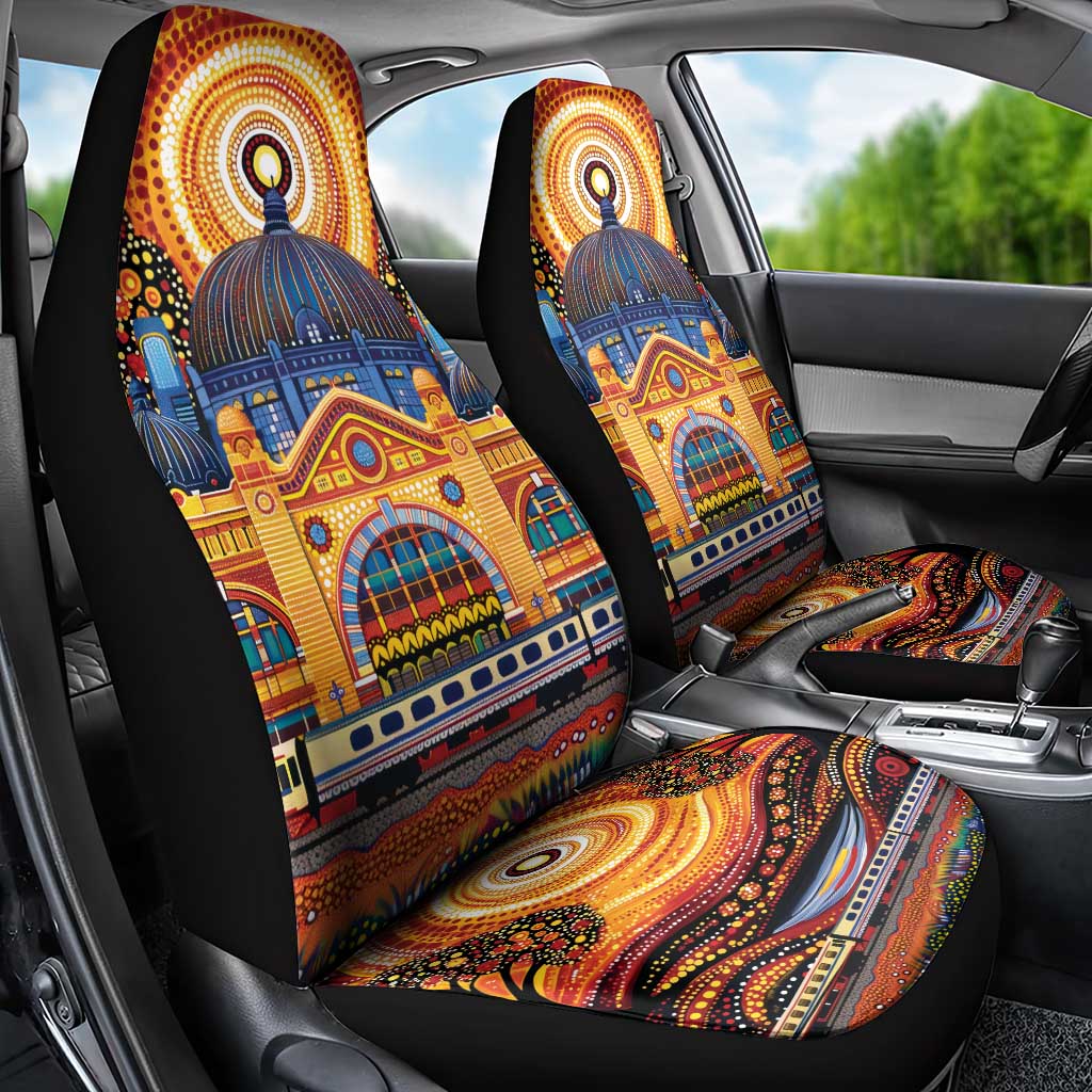 Australian Flinders Street Railway Station Car Seat Cover Aboriginal Dot Painting