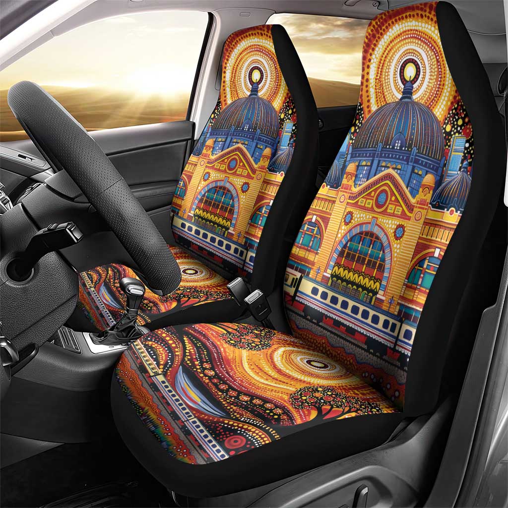 Australian Flinders Street Railway Station Car Seat Cover Aboriginal Dot Painting