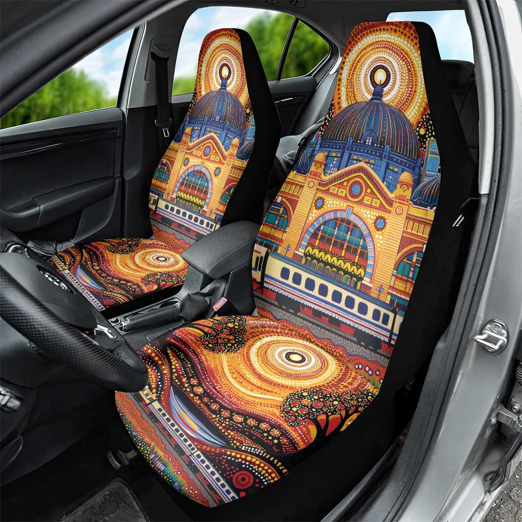 Australian Flinders Street Railway Station Car Seat Cover Aboriginal Dot Painting