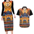 Australian Flinders Street Railway Station Couples Matching Long Sleeve Bodycon Dress and Hawaiian Shirt Aboriginal Dot Painting