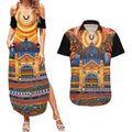 Australian Flinders Street Railway Station Couples Matching Summer Maxi Dress and Hawaiian Shirt Aboriginal Dot Painting