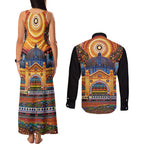 Australian Flinders Street Railway Station Couples Matching Tank Maxi Dress and Long Sleeve Button Shirt Aboriginal Dot Painting