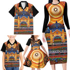 Australian Flinders Street Railway Station Family Matching Long Sleeve Bodycon Dress and Hawaiian Shirt Aboriginal Dot Painting