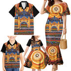 Australian Flinders Street Railway Station Family Matching Mermaid Dress and Hawaiian Shirt Aboriginal Dot Painting