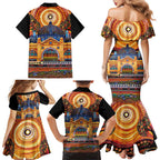 Australian Flinders Street Railway Station Family Matching Mermaid Dress and Hawaiian Shirt Aboriginal Dot Painting