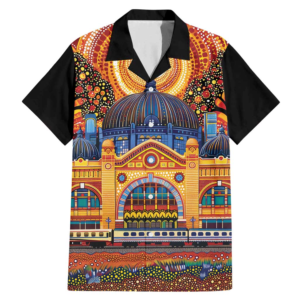 Australian Flinders Street Railway Station Family Matching Mermaid Dress and Hawaiian Shirt Aboriginal Dot Painting