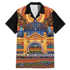 Australian Flinders Street Railway Station Family Matching Mermaid Dress and Hawaiian Shirt Aboriginal Dot Painting