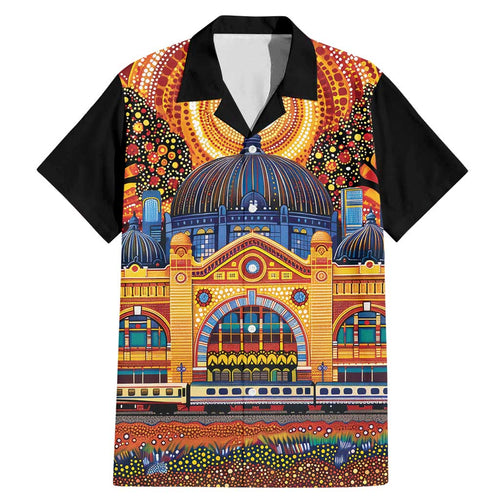 Australian Flinders Street Railway Station Family Matching Mermaid Dress and Hawaiian Shirt Aboriginal Dot Painting