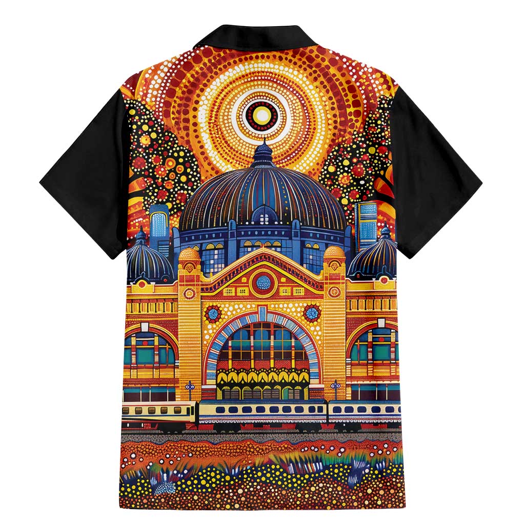 Australian Flinders Street Railway Station Family Matching Mermaid Dress and Hawaiian Shirt Aboriginal Dot Painting