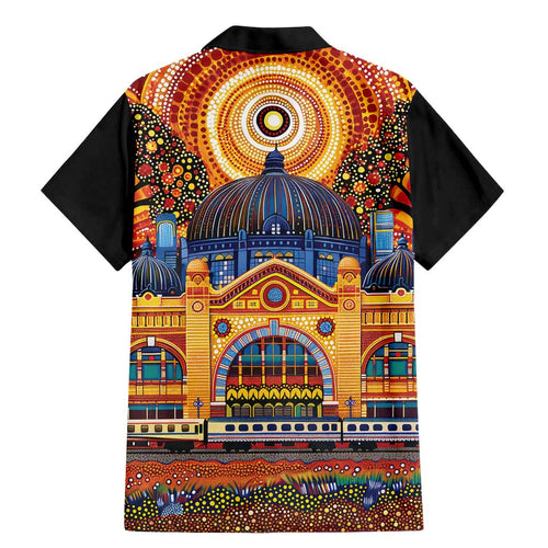 Australian Flinders Street Railway Station Family Matching Mermaid Dress and Hawaiian Shirt Aboriginal Dot Painting