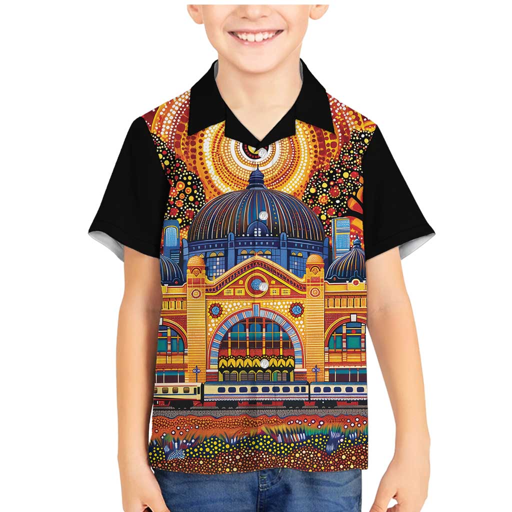 Australian Flinders Street Railway Station Family Matching Mermaid Dress and Hawaiian Shirt Aboriginal Dot Painting