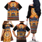Australian Flinders Street Railway Station Family Matching Off The Shoulder Long Sleeve Dress and Hawaiian Shirt Aboriginal Dot Painting