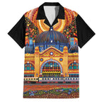Australian Flinders Street Railway Station Family Matching Off The Shoulder Long Sleeve Dress and Hawaiian Shirt Aboriginal Dot Painting