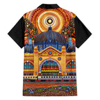 Australian Flinders Street Railway Station Family Matching Off The Shoulder Long Sleeve Dress and Hawaiian Shirt Aboriginal Dot Painting