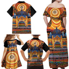 Australian Flinders Street Railway Station Family Matching Off Shoulder Maxi Dress and Hawaiian Shirt Aboriginal Dot Painting