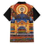 Australian Flinders Street Railway Station Family Matching Off Shoulder Maxi Dress and Hawaiian Shirt Aboriginal Dot Painting