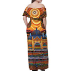 Australian Flinders Street Railway Station Family Matching Off Shoulder Maxi Dress and Hawaiian Shirt Aboriginal Dot Painting