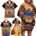 Australian Flinders Street Railway Station Family Matching Off Shoulder Short Dress and Hawaiian Shirt Aboriginal Dot Painting