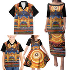 Australian Flinders Street Railway Station Family Matching Puletasi and Hawaiian Shirt Aboriginal Dot Painting