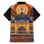 Australian Flinders Street Railway Station Family Matching Short Sleeve Bodycon Dress and Hawaiian Shirt Aboriginal Dot Painting