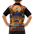Australian Flinders Street Railway Station Family Matching Summer Maxi Dress and Hawaiian Shirt Aboriginal Dot Painting