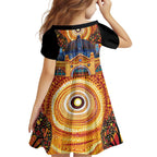Australian Flinders Street Railway Station Family Matching Summer Maxi Dress and Hawaiian Shirt Aboriginal Dot Painting