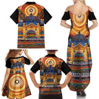 Australian Flinders Street Railway Station Family Matching Summer Maxi Dress and Hawaiian Shirt Aboriginal Dot Painting