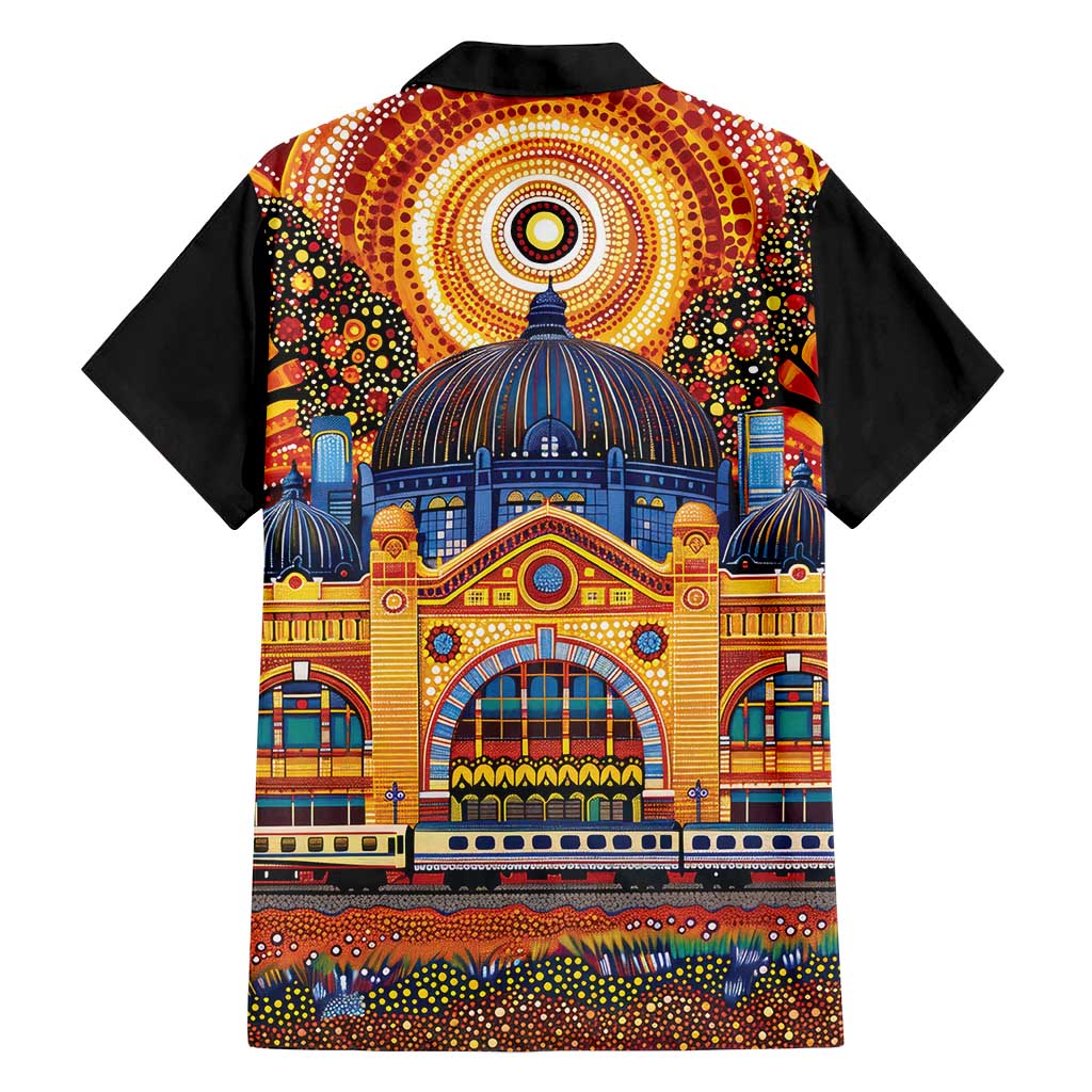 Australian Flinders Street Railway Station Family Matching Summer Maxi Dress and Hawaiian Shirt Aboriginal Dot Painting