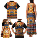 Australian Flinders Street Railway Station Family Matching Tank Maxi Dress and Hawaiian Shirt Aboriginal Dot Painting