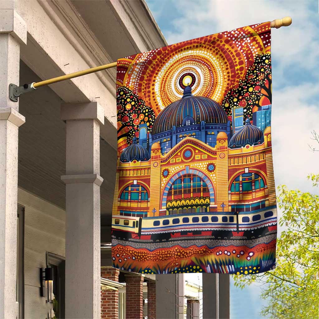 Australian Flinders Street Railway Station Garden Flag Aboriginal Dot Painting
