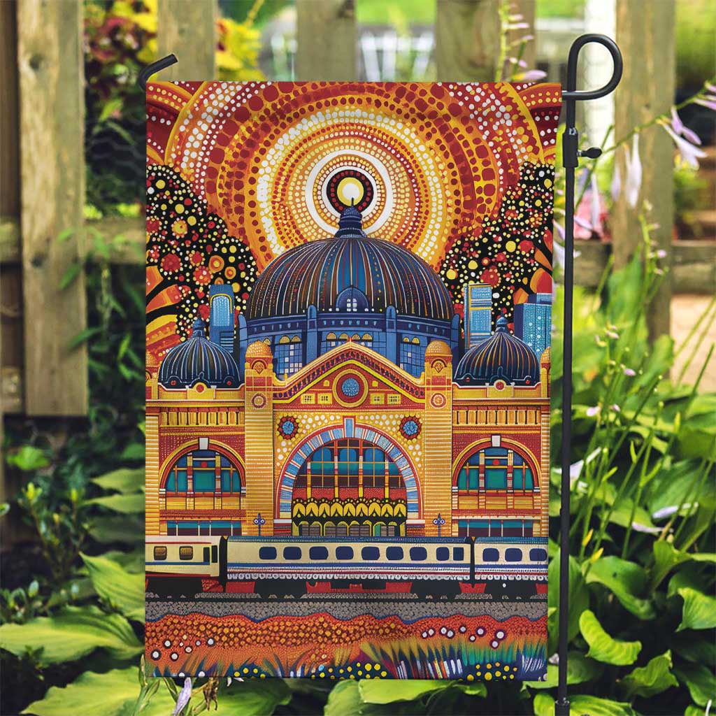 Australian Flinders Street Railway Station Garden Flag Aboriginal Dot Painting