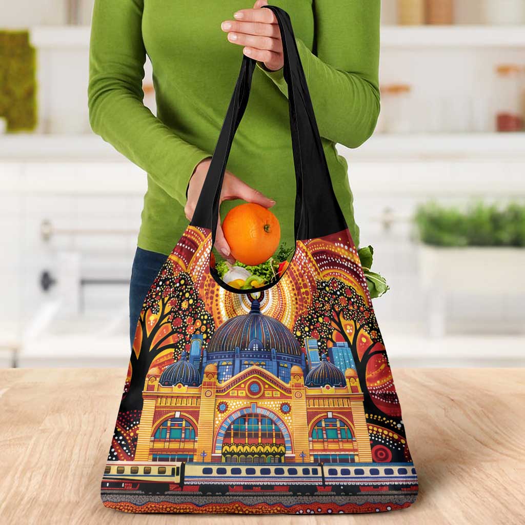 Australian Flinders Street Railway Station Grocery Bag Aboriginal Dot Painting