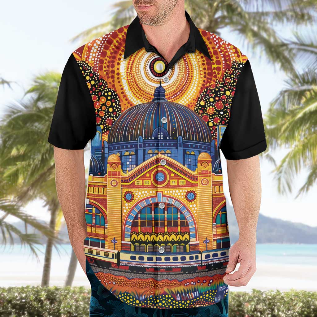 Australian Flinders Street Railway Station Hawaiian Shirt Aboriginal Dot Painting