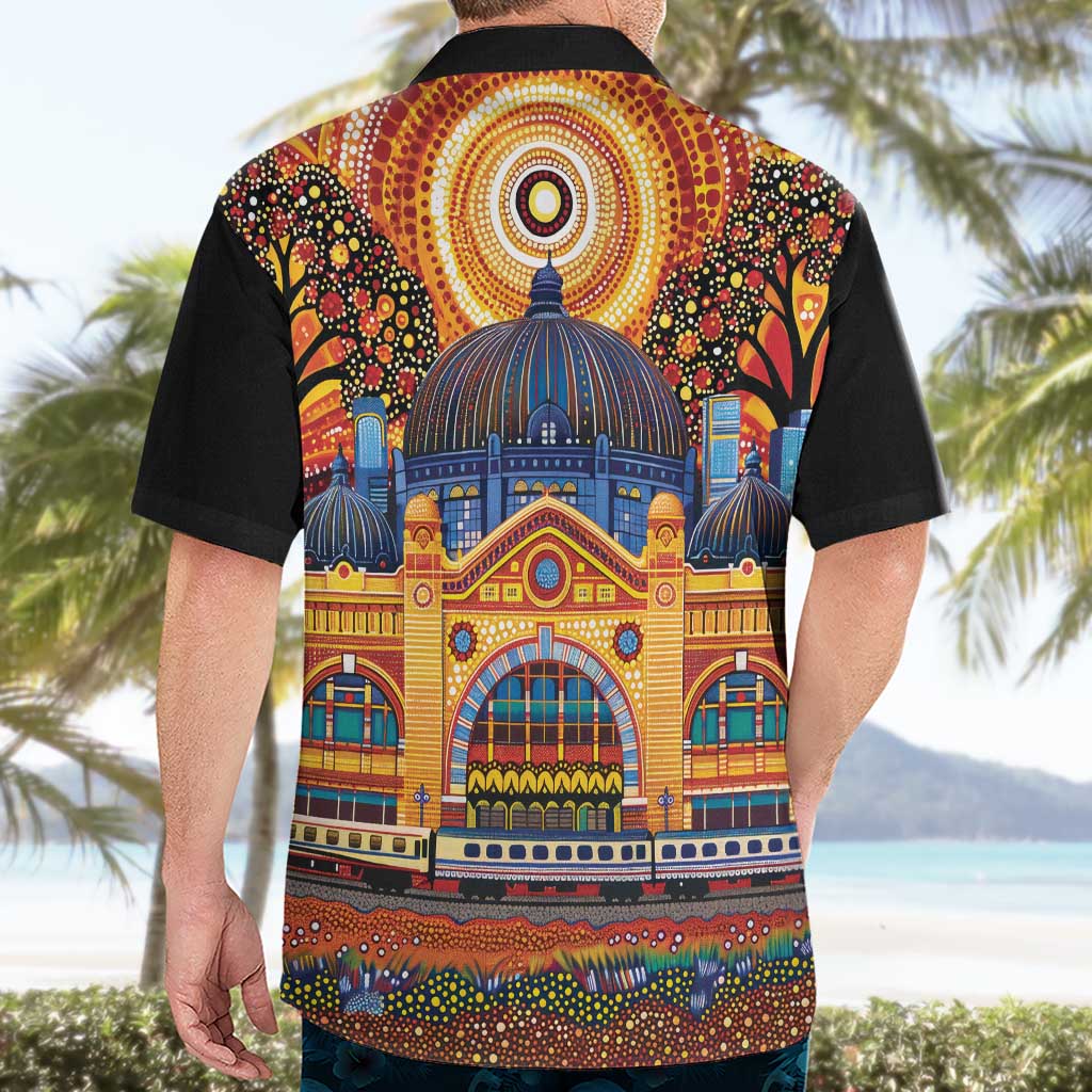 Australian Flinders Street Railway Station Hawaiian Shirt Aboriginal Dot Painting