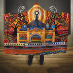Australian Flinders Street Railway Station Hooded Blanket Aboriginal Dot Painting