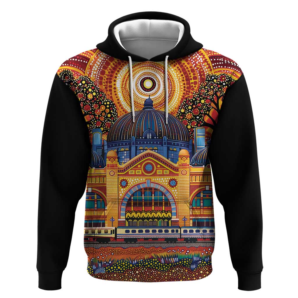 Australian Flinders Street Railway Station Hoodie Aboriginal Dot Painting