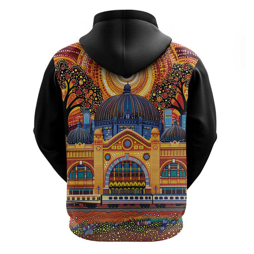 Australian Flinders Street Railway Station Hoodie Aboriginal Dot Painting