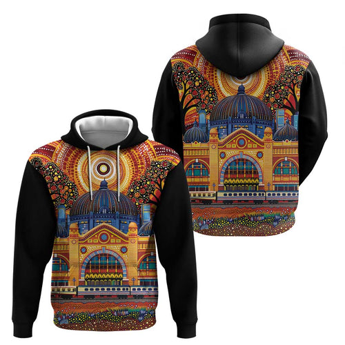Australian Flinders Street Railway Station Hoodie Aboriginal Dot Painting