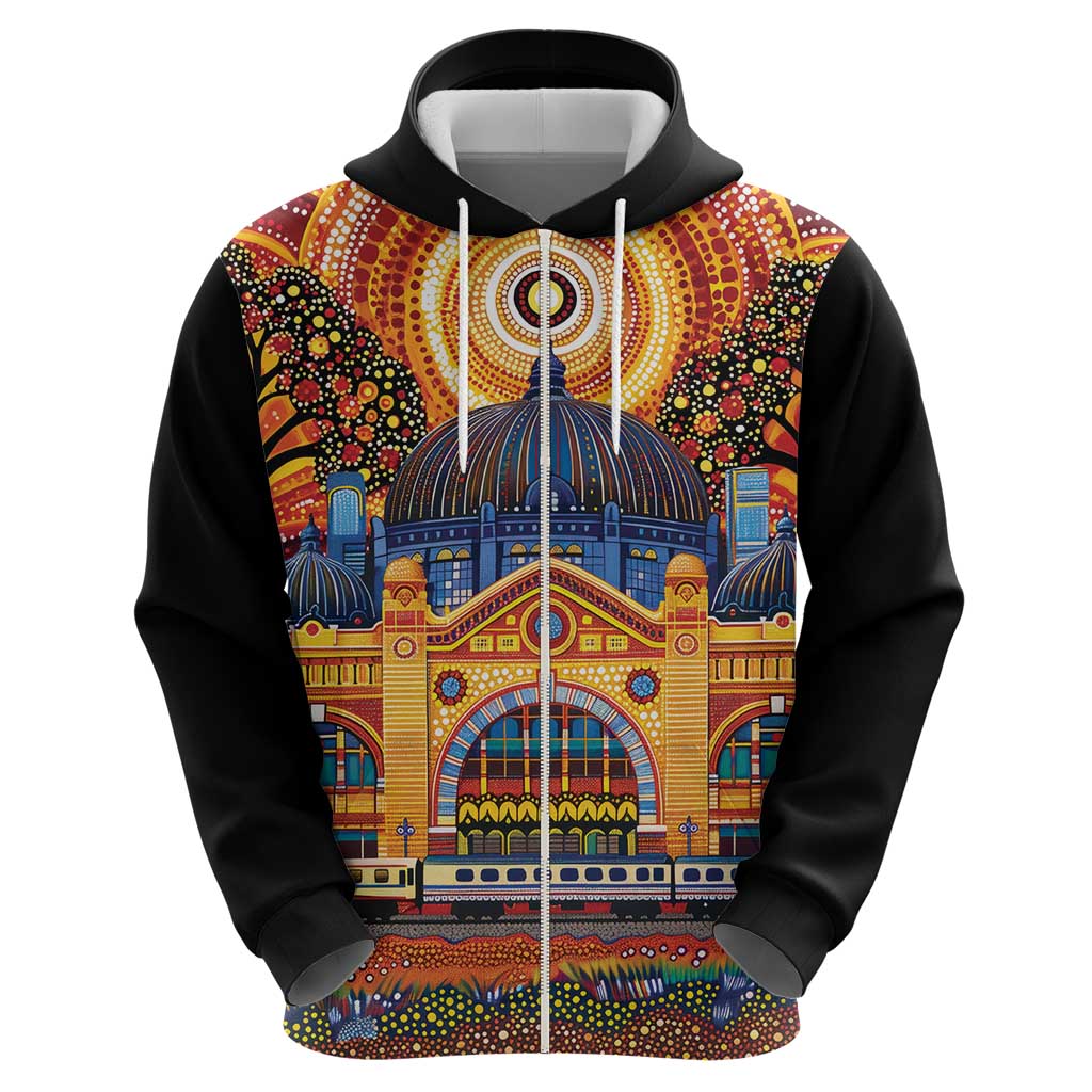 Australian Flinders Street Railway Station Hoodie Aboriginal Dot Painting