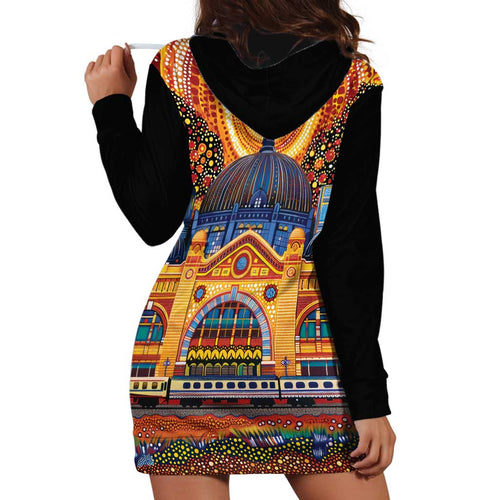 Australian Flinders Street Railway Station Hoodie Dress Aboriginal Dot Painting