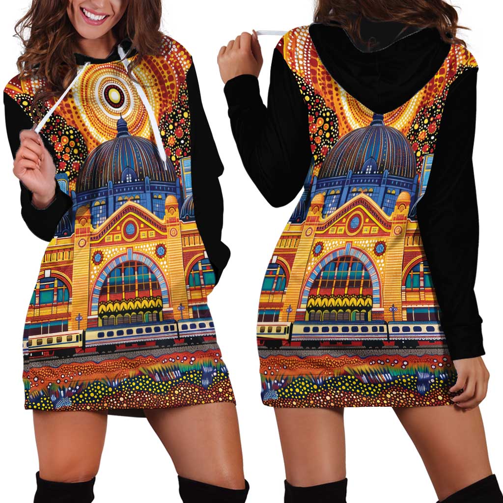 Australian Flinders Street Railway Station Hoodie Dress Aboriginal Dot Painting
