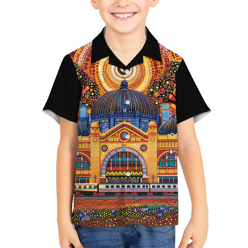 Australian Flinders Street Railway Station Kid Hawaiian Shirt Aboriginal Dot Painting