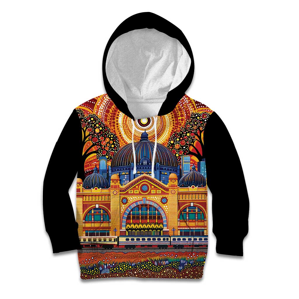 Australian Flinders Street Railway Station Kid Hoodie Aboriginal Dot Painting