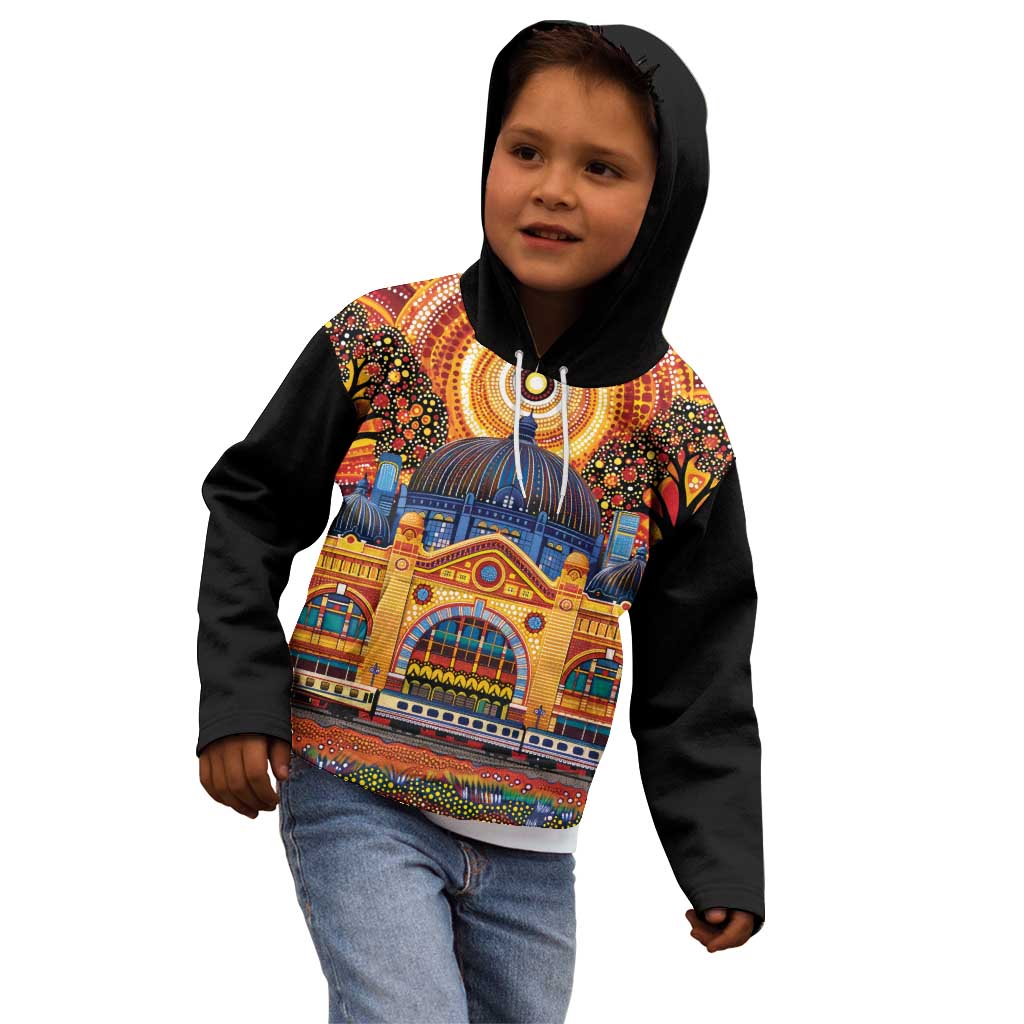 Australian Flinders Street Railway Station Kid Hoodie Aboriginal Dot Painting