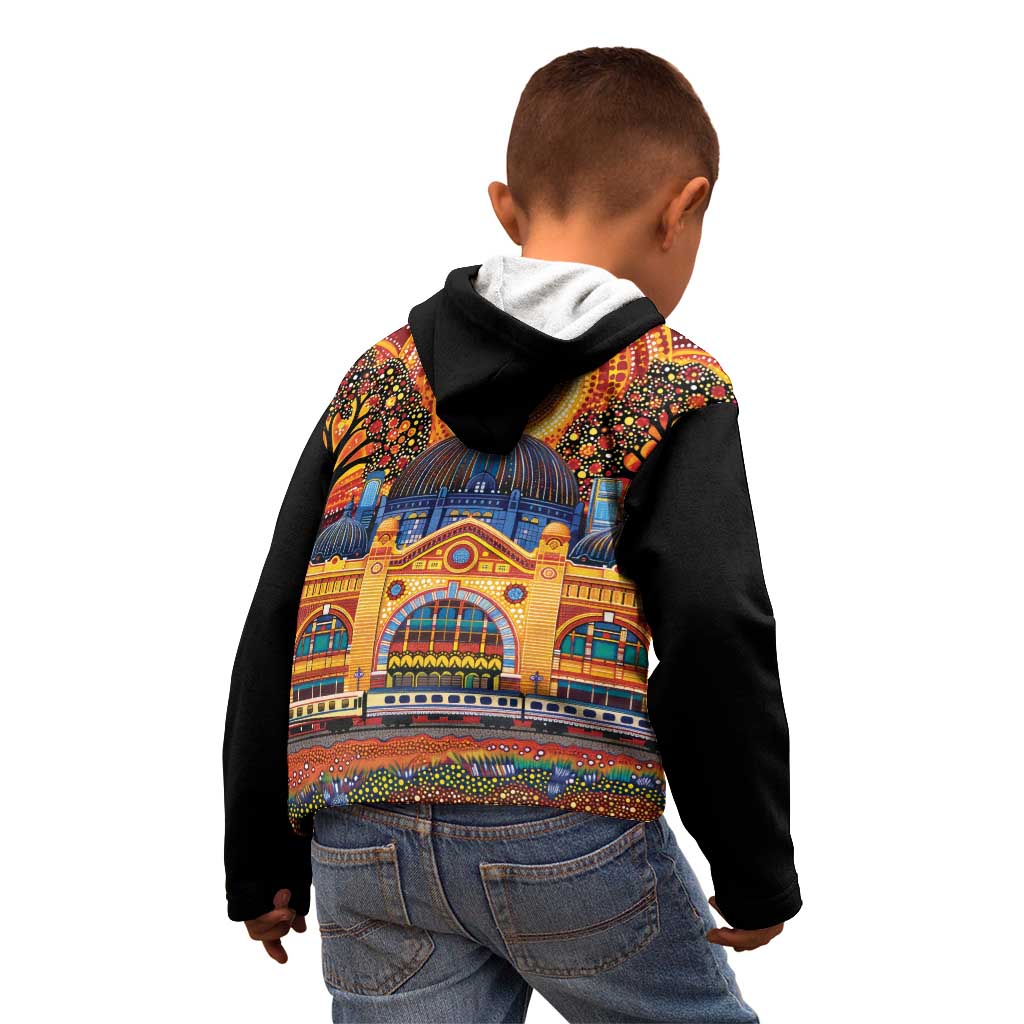 Australian Flinders Street Railway Station Kid Hoodie Aboriginal Dot Painting