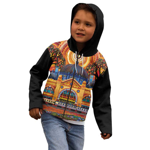 Australian Flinders Street Railway Station Kid Hoodie Aboriginal Dot Painting