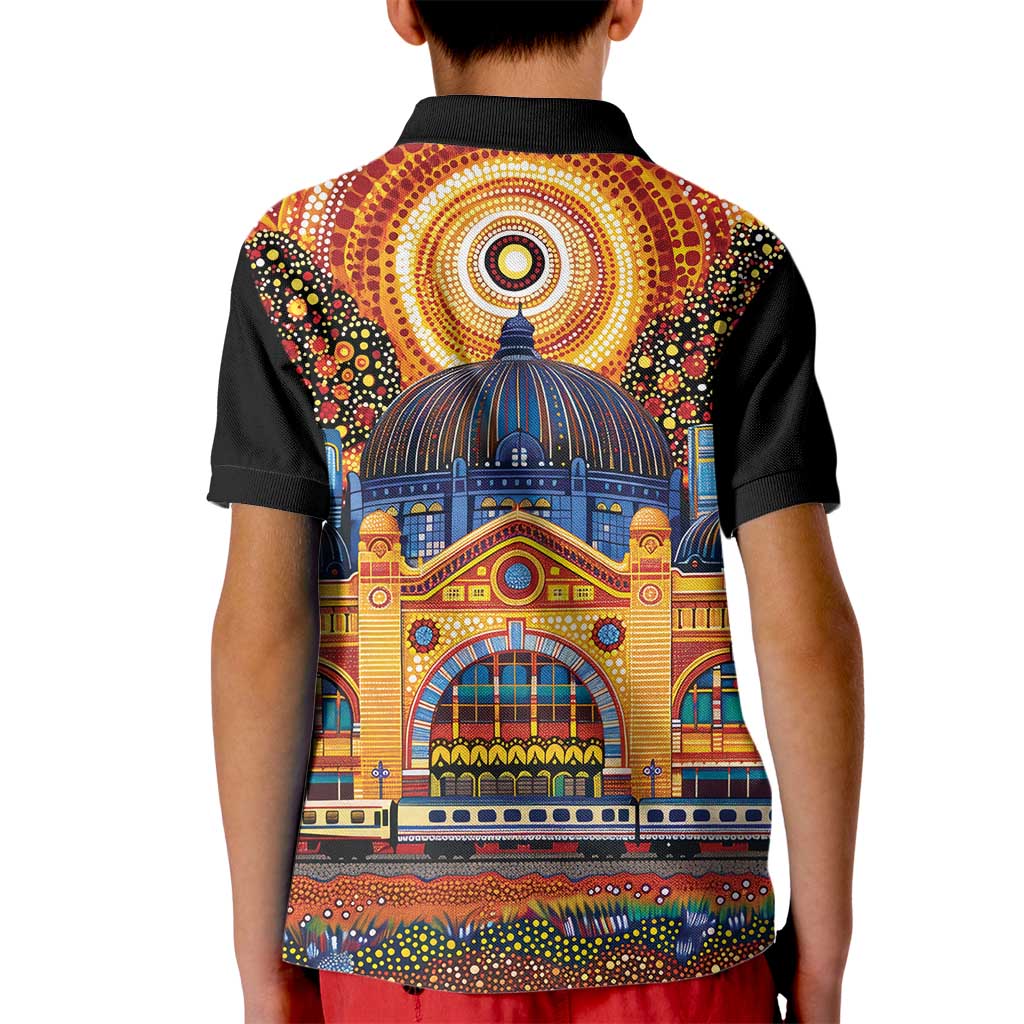 Australian Flinders Street Railway Station Kid Polo Shirt Aboriginal Dot Painting