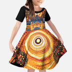 Australian Flinders Street Railway Station Kid Short Sleeve Dress Aboriginal Dot Painting
