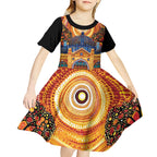 Australian Flinders Street Railway Station Kid Short Sleeve Dress Aboriginal Dot Painting