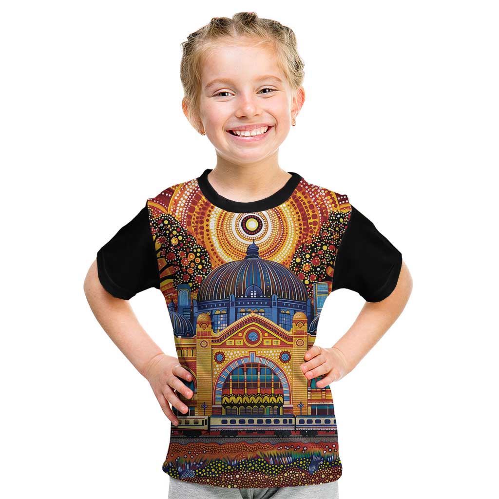 Australian Flinders Street Railway Station Kid T Shirt Aboriginal Dot Painting